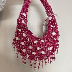 Pink Beaded Shell Handbag